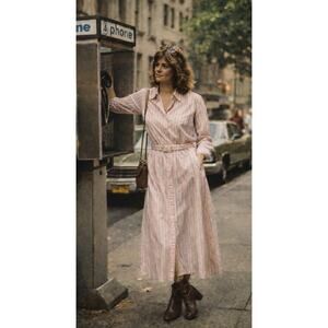 Vintage JT Dress Pink White Striped Shirt Dress Belted USA 80s Women’s 12 EUC